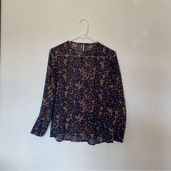 Scotch & Soda Leopard Blouse Navy Taupe Pink Small Chic - Picture 5 of 13